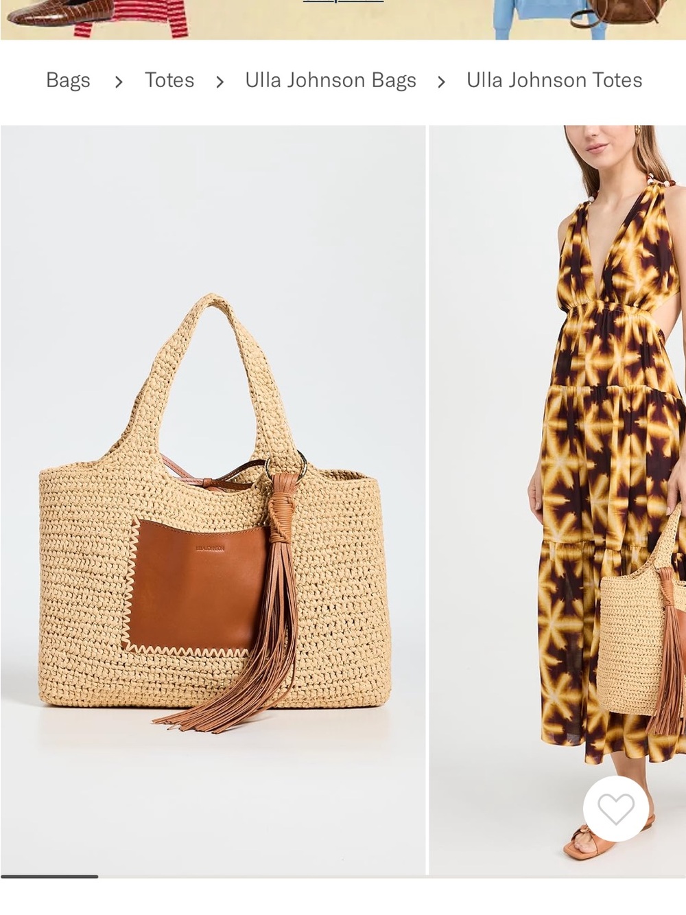 Ulla Johnson Natural Straw Tote with Brown Leather Pocket and Tassel